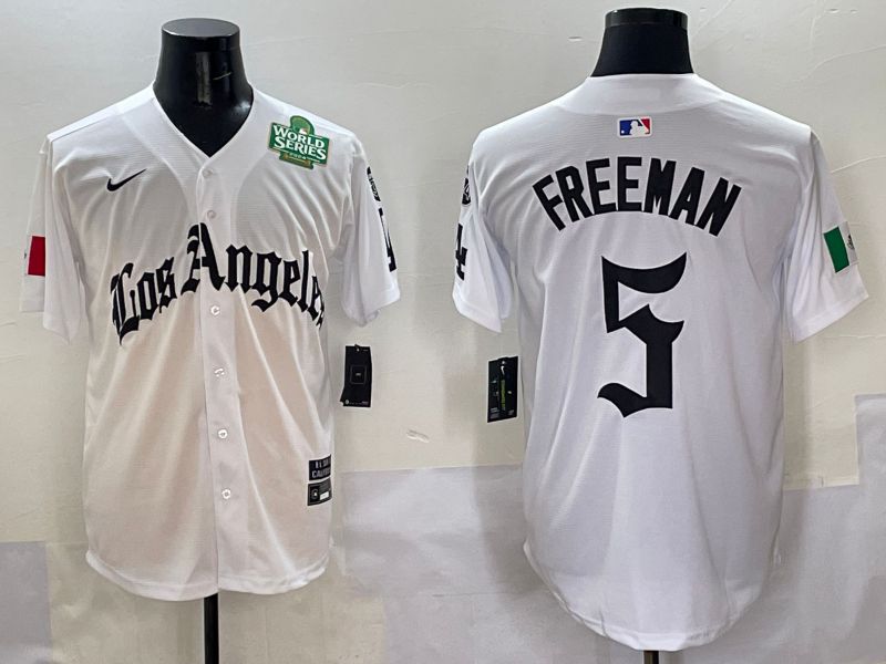 Men Los Angeles Dodgers #5 Freeman White Five generations Joint Name 2025 Nike MLB Jersey style 8